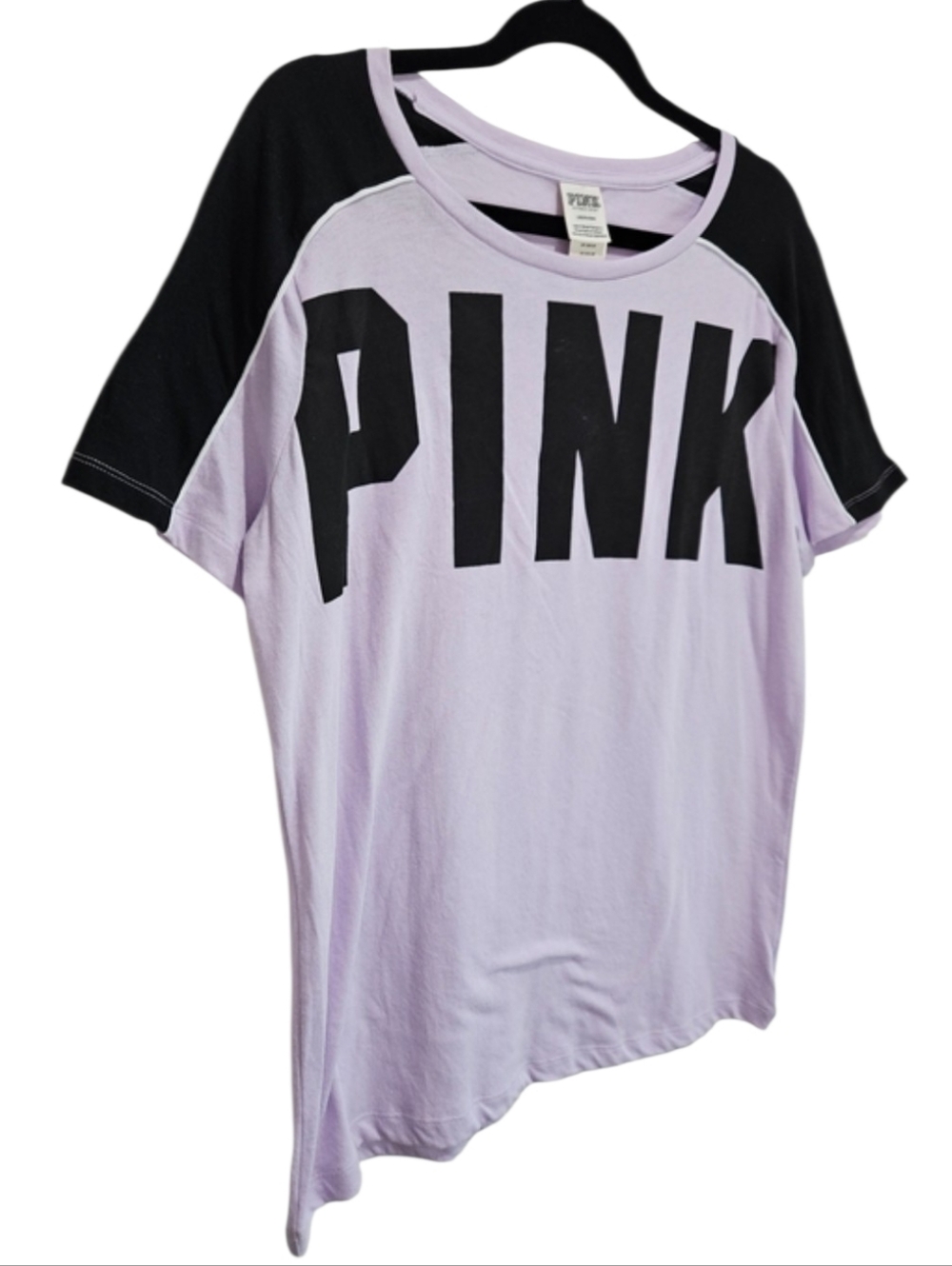 PINK Victoria's Secret Lavender Tee with Black Raglan Sleeves
